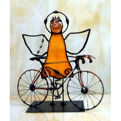 Aleksander Makarski - anioły i aniołki - Aniołek witrażowy 3D z rowerem foto #1