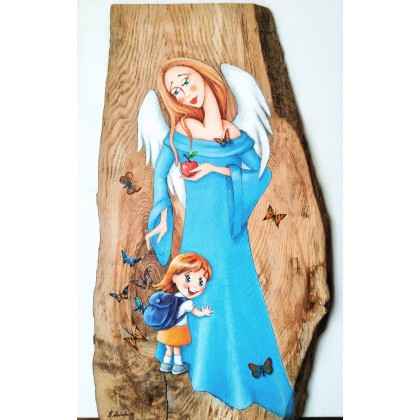 Anioł błękitny z dziewczynką, Elżbieta Wiśniewska, obrazy akryl