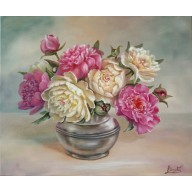 Kwiaty Peonie, ręcznie malowany obraz na płótnie.