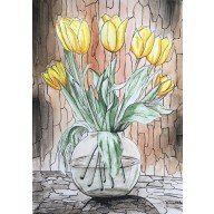 Tulipany w wazonie, A3, akwarela