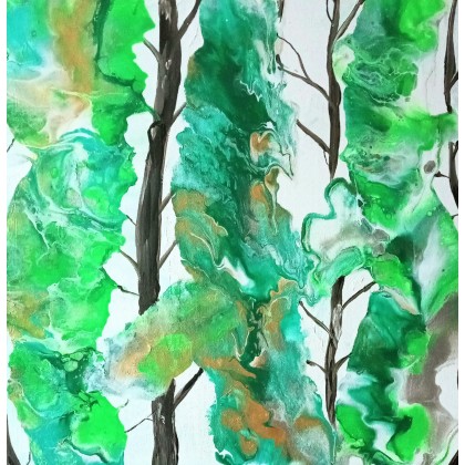 W leśnym gaju, Ewa Mościszko, olej + akryl
