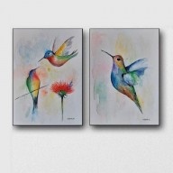 Kolorowe ptaki  -  dwie akwarele