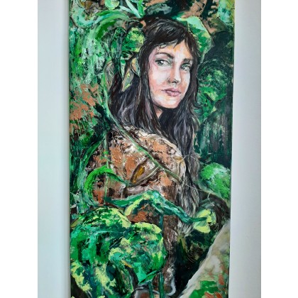 Nadzieja - kobieta przyczajona w lesie, Marta Cisek, obrazy akryl