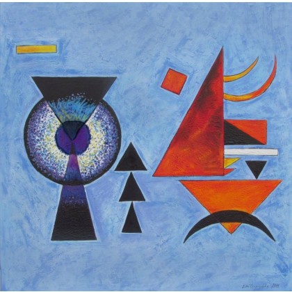 Duży obraz - abstrakcja błękitna ala Kandinsky, Emilia Czupryńska, obrazy olejne