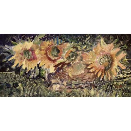 Słoneczniki w koszyku, 70x140, Eryk Maler, obrazy olejne