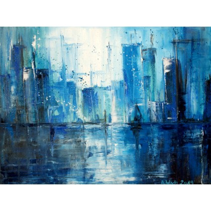ABSTRAKCJA 18 niebieskie miasto, proDekorStudio Joanna Wach, obrazy olejne
