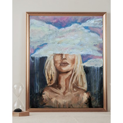 Obraz olejny portret Z GŁOWĄ W CHMURACH 60x80cm, Andżelika Kucharska, obrazy olejne
