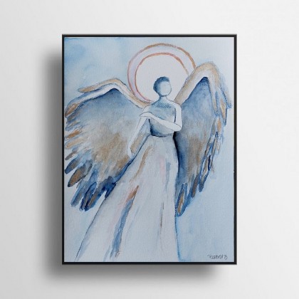 Anioł ze złotem -  akwarela, Paulina Lebida, obrazy akwarela