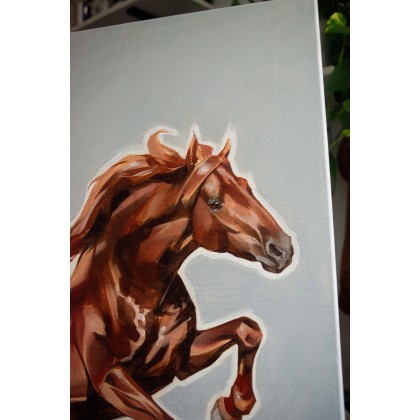 Kateryna Zelenska - obrazy olejne - gniady koń w skoku foto #1