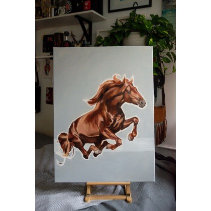 Kateryna Zelenska - obrazy olejne - gniady koń w skoku foto #3