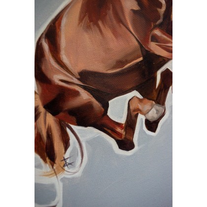 Kateryna Zelenska - obrazy olejne - gniady koń w skoku foto #4