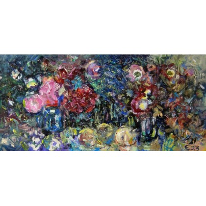 Brzoskwinie, 70x140 cm, 2023, Eryk Maler, obrazy olejne