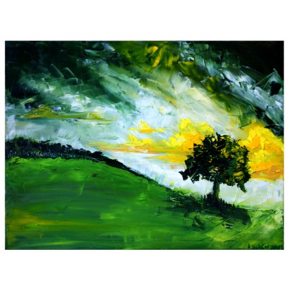 Zielony pejzaż z drzewem, proDekorStudio Joanna Wach, obrazy olejne
