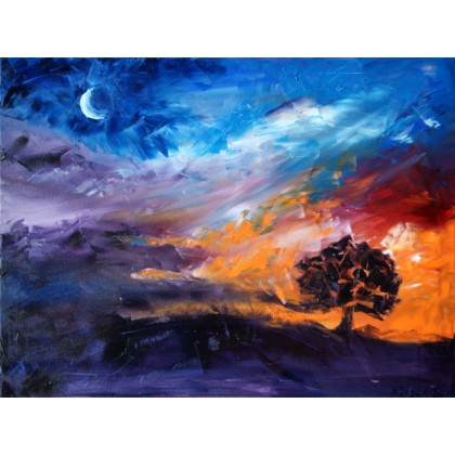 Pejzaż z drzewem o zachodzie słońca, proDekorStudio Joanna Wach, obrazy olejne