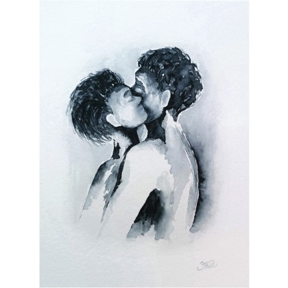 Pocałunek, Akwarela 24 x 32 cm., Joanna Tomczyk, obrazy akwarela
