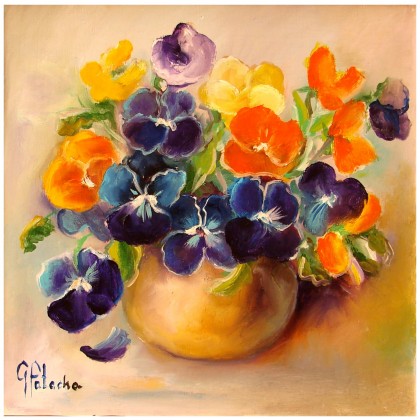 Bratki wiosenne obraz olejny 30-30cm, Grażyna Potocka, obrazy olejne