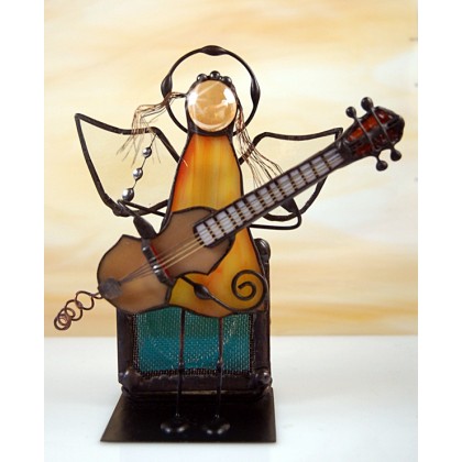 Aniołek witrażowy 3D z gitarą basową, Aleksander Makarski, anioły i aniołki