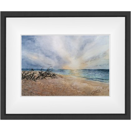 Joanna Tomczyk - obrazy akwarela - Wschód słońca na plaży, Akwarela A4 foto #1