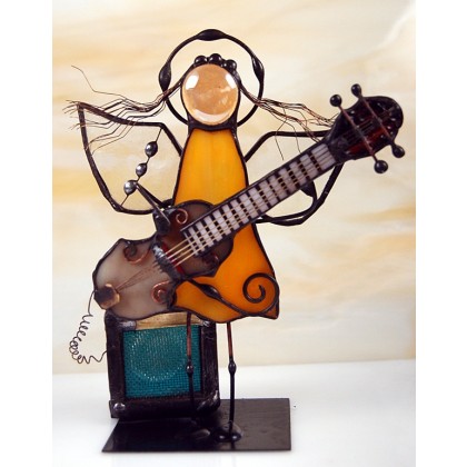 Aniołek witrażowy 3D z gitarą basową, Aleksander Makarski, anioły i aniołki