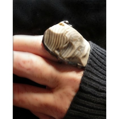 Galeria LiMaRt - pierścionki - Krzemień pasiasty pierścień niezwykły ręcznie robiony Unikat, jedyny taki foto #2
