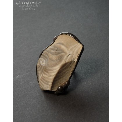 Galeria LiMaRt - pierścionki - Krzemień pasiasty pierścień niezwykły ręcznie robiony Unikat, jedyny taki foto #3