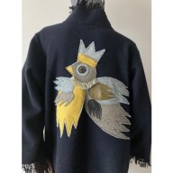 Kimono z frędzlami patchworkowa aplikacja ptaszysko na placach.