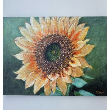 Żółty kwiat słońca. Kwitnący słonecznik. Kwiat., Myroslava Burlaka, obrazy olejne