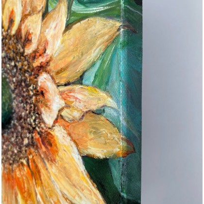 Myroslava Burlaka - obrazy olejne - Żółty kwiat słońca. Kwitnący słonecznik. Kwiat. foto #3