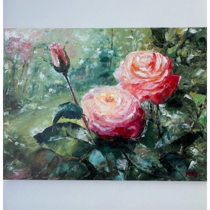 Róża ogrodowa. Kwiaty róży., Myroslava Burlaka, obrazy olejne