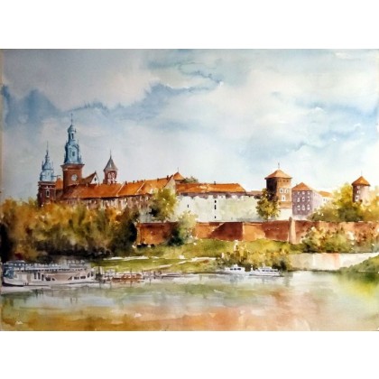 Kraków-Wawel, akwarela 30x40, Wiesław Stefański, obrazy akwarela