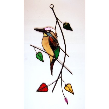 Ptak zimorodek - witraż, Aleksander Makarski, dekory wiszące