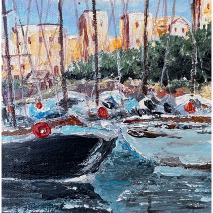 Myroslava Burlaka - obrazy olejne - Molo dla łodzi w słoneczny dzień.Wakacje. foto #1