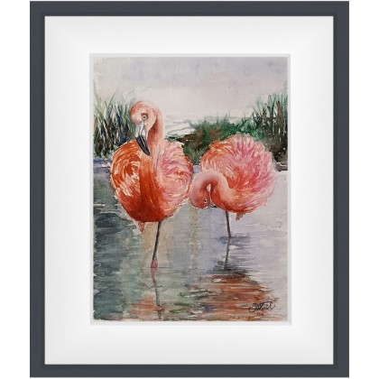 Joanna Tomczyk - obrazy akwarela - Flamingi, Akwarela 24 x 32 cm foto #1
