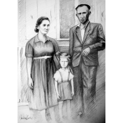 Portret rodzinny, Dariusz Kaźmierczak, rysunek ołówkiem