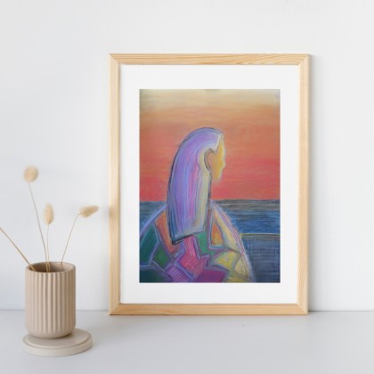 Obraz pastelowy Samotność o zachodzie 70x50 cm, Barbara Skowronek, pastele suche