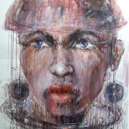 Kobieta z kolczykami.., Dariusz Grajek, olej + akryl