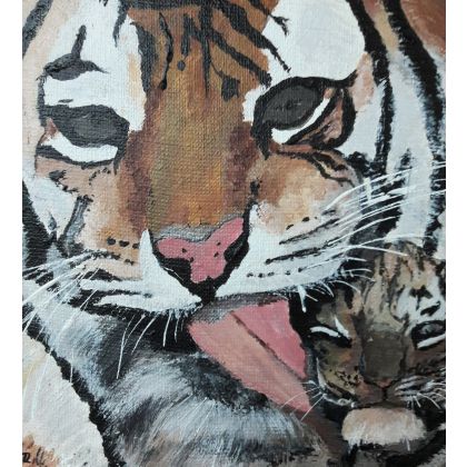 Ewa Mościszko - obrazy akryl - tygrysica z małym foto #1