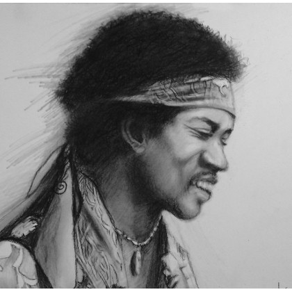 Jimi Hendrix - rysunek węglem, Dariusz Kaźmierczak, rysunek węglem