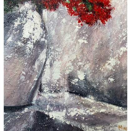 Myroslava Burlaka - obrazy olejne - Czerwone kwiaty w wazonie. foto #1
