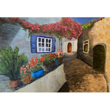 Kwiecista uliczka na Korfu, Bohomazy Obrazy, obrazy akryl