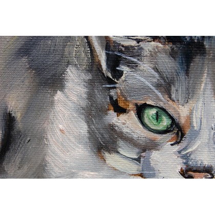 Amelia Augustyn - obrazy olejne - Kot na zielonym tle foto #1