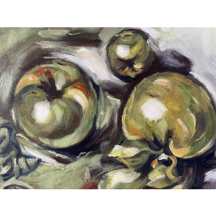 Agnieszka Kumoń - obrazy olejne - Obraz Jabłka wg C. Monet, 33×41 cm, olej na płótnie, 2019 foto #2