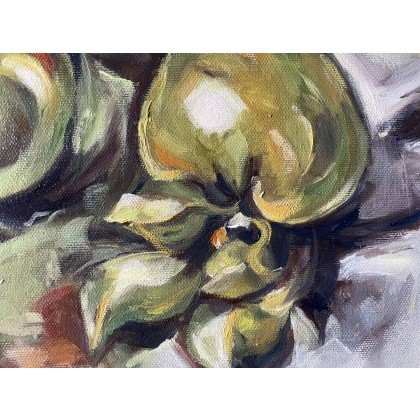 Agnieszka Kumoń - obrazy olejne - Obraz Jabłka wg C. Monet, 33×41 cm, olej na płótnie, 2019 foto #3