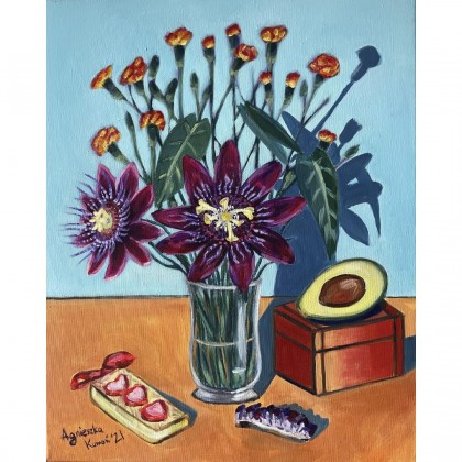 Obraz Martwa natura z awokado, 40×50 cm, akryl na płótnie, 2021, Agnieszka Kumoń, obrazy akryl