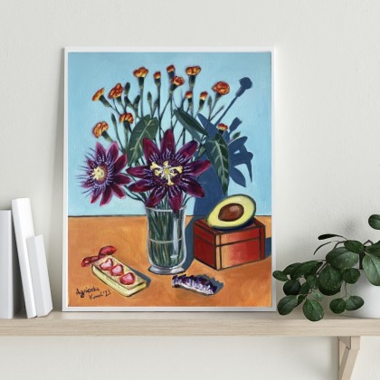 Agnieszka Kumoń - obrazy akryl - Obraz Martwa natura z awokado, 40×50 cm, akryl na płótnie, 2021 foto #1