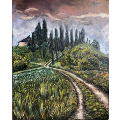 Obraz Toskański pejzaż, 40×50 cm, olej na płótnie, 2022, Agnieszka Kumoń, obrazy olejne