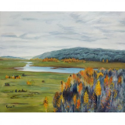 Obraz Pejzaż wg I. Lewitana, 38×46 cm, olej na płótnie, 2019, Agnieszka Kumoń, obrazy olejne