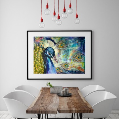 Agnieszka Kumoń - obrazy tech. mieszana - Obraz Peacock, techniki mieszane akryl + olej na papierze 300g, 80x60 cm foto #1