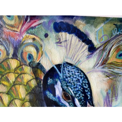 Agnieszka Kumoń - obrazy tech. mieszana - Obraz Peacock, techniki mieszane akryl + olej na papierze 300g, 80x60 cm foto #3