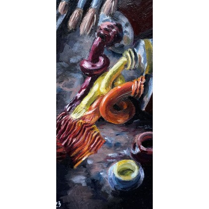 Agnieszka Kumoń - obrazy olejne - Obraz Atrybuty Malarza, 15×25 cm, olej na płótnie, 2023 foto #2
